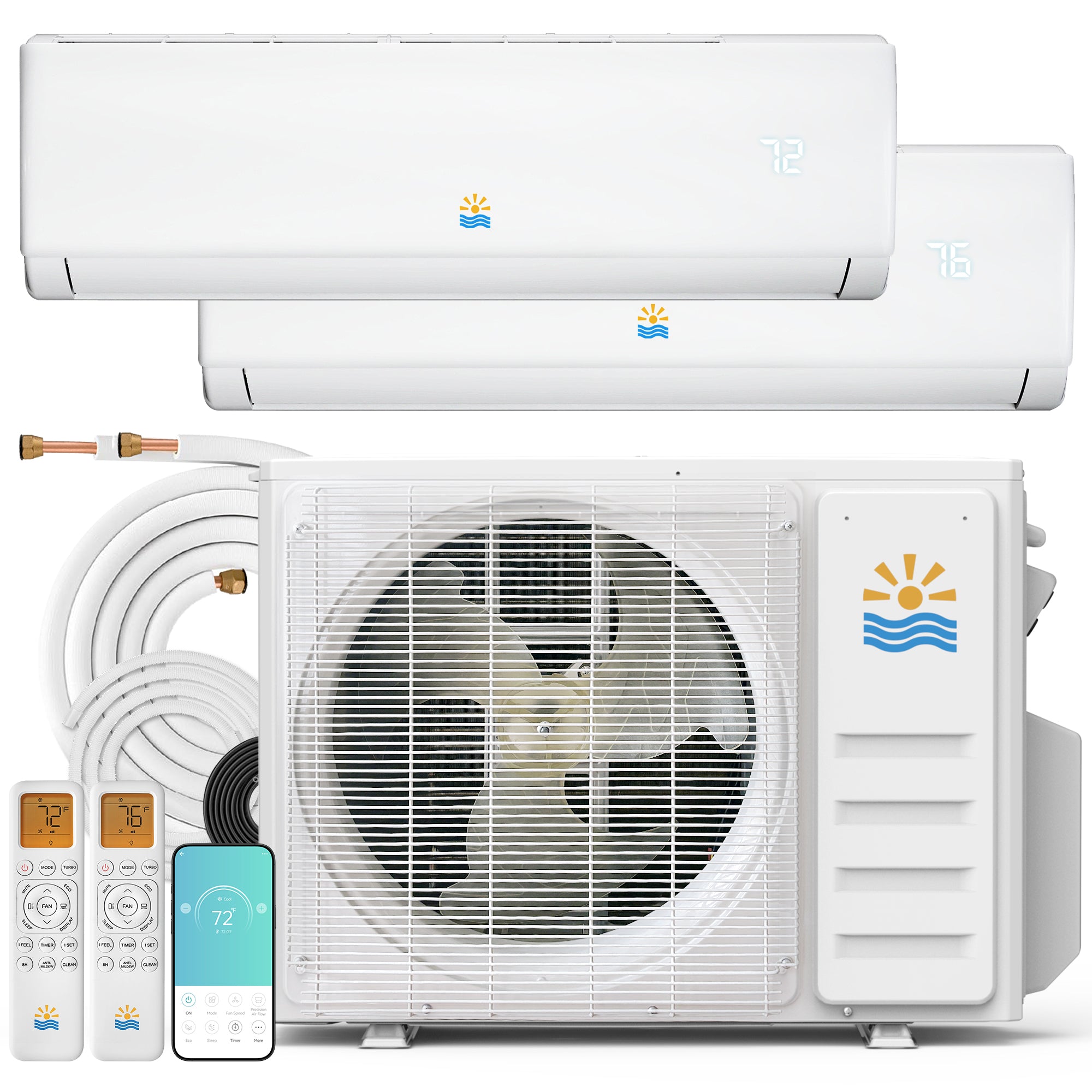 20000 BTU Dual Zone (9000+9000 BTU) Mini Split AC/Heating System, 23 SEER2, App Control