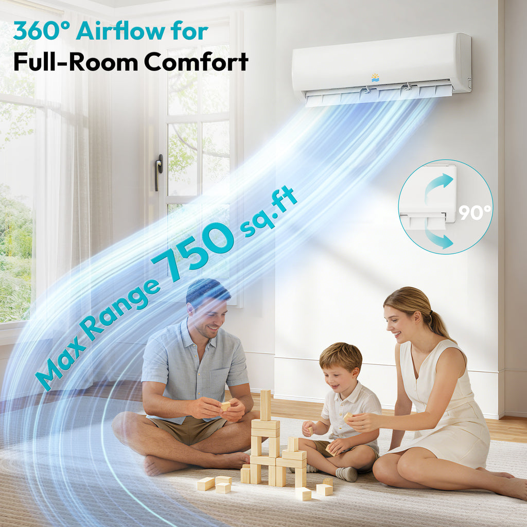 20000 BTU Dual Zone (9000+9000 BTU) Mini Split AC/Heating System, 23 SEER2, App Control