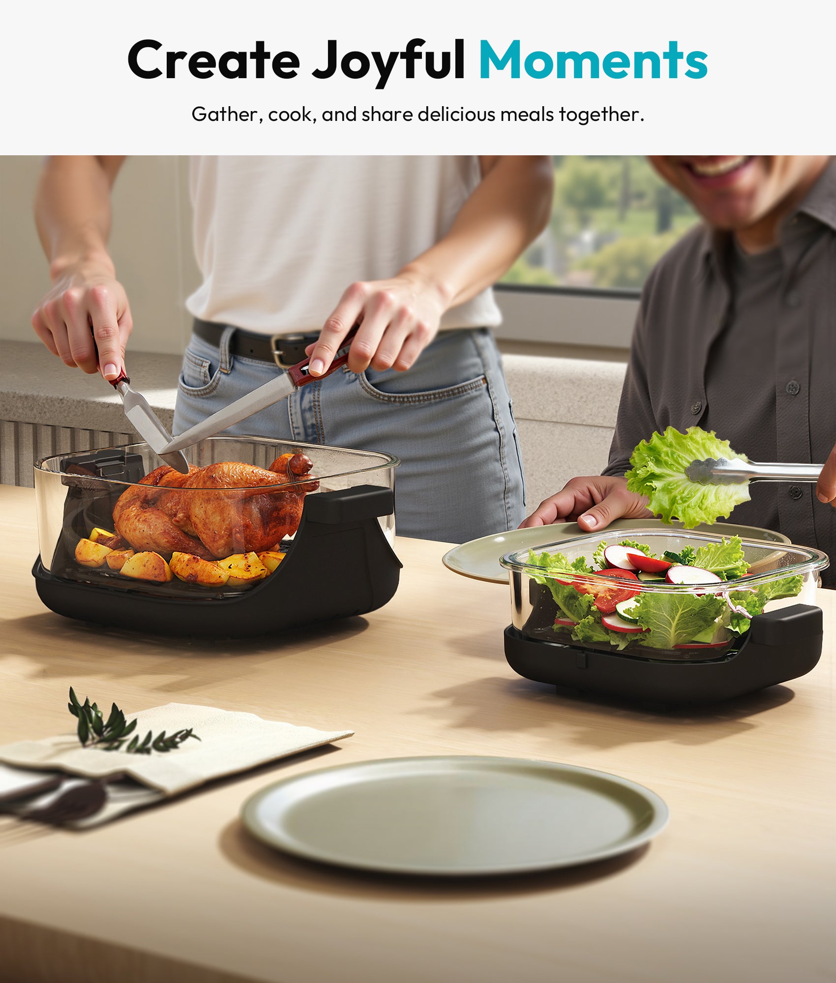 4-in-1 Portable Glass Air Fryer with Dual Containers (6-Cup & 4.2QT) #PASCE0241