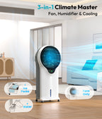 3-in-1 Climate Master fan, humidifier, and cooling device in a room setting.