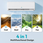 Mini Split AC/Heating System, 12000 BTU, 19 SEER2, Up to 750 sq.ft