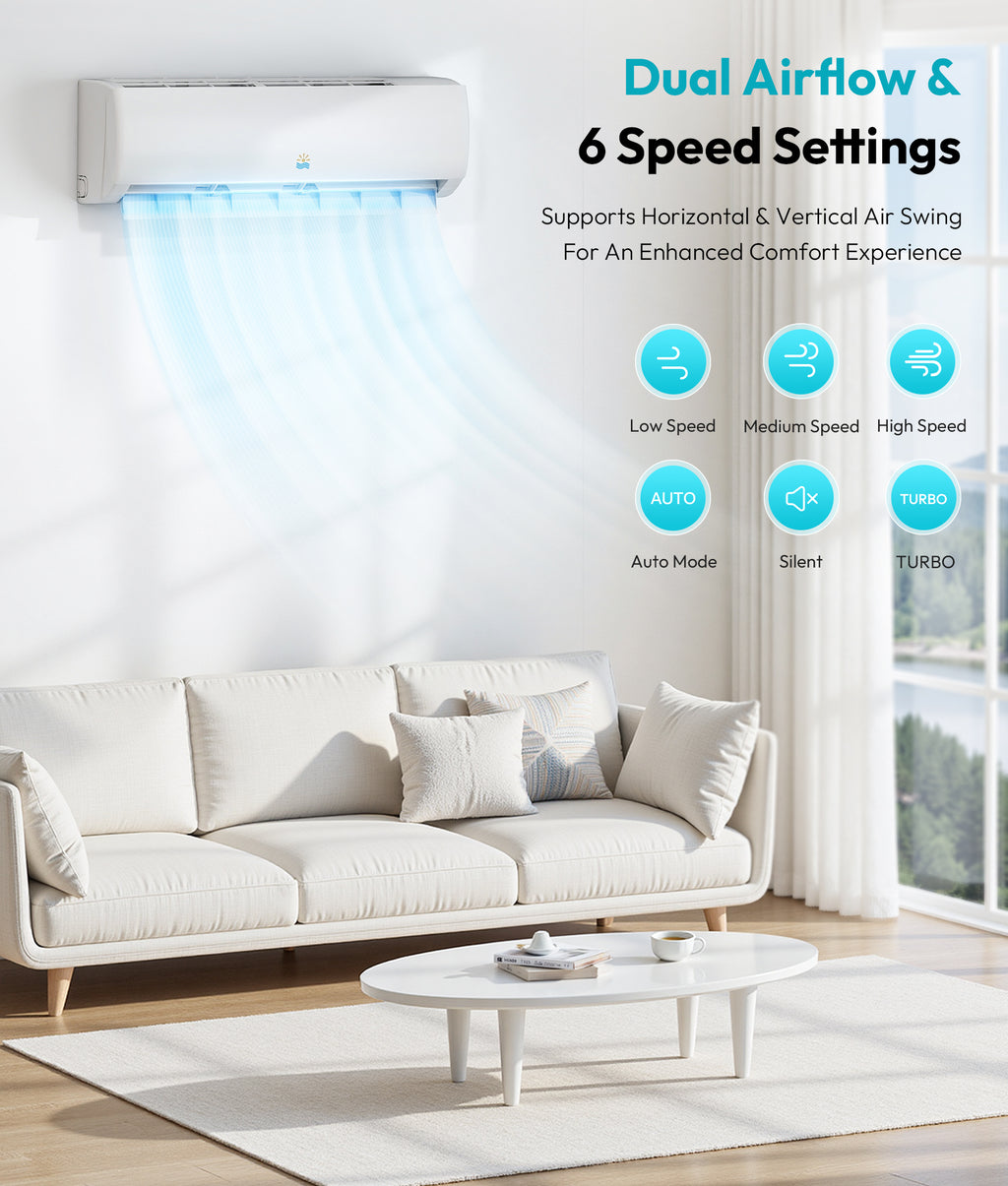 Mini Split AC/Heating System, 17000 BTU, 17 SEER2, Up to 1050 sq.ft