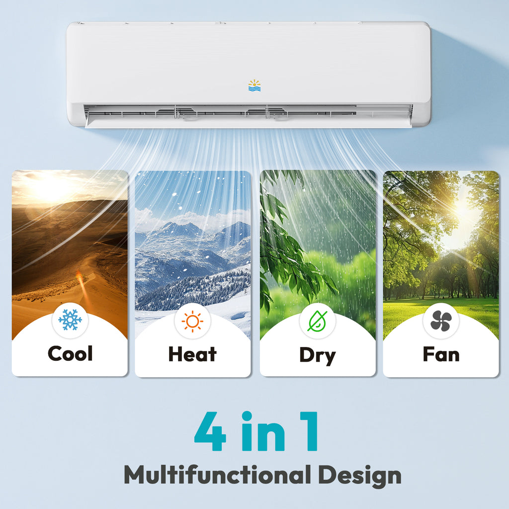 Mini Split AC/Heating System, 18000 BTU, 19 SEER2, Up to 1250 sq.ft