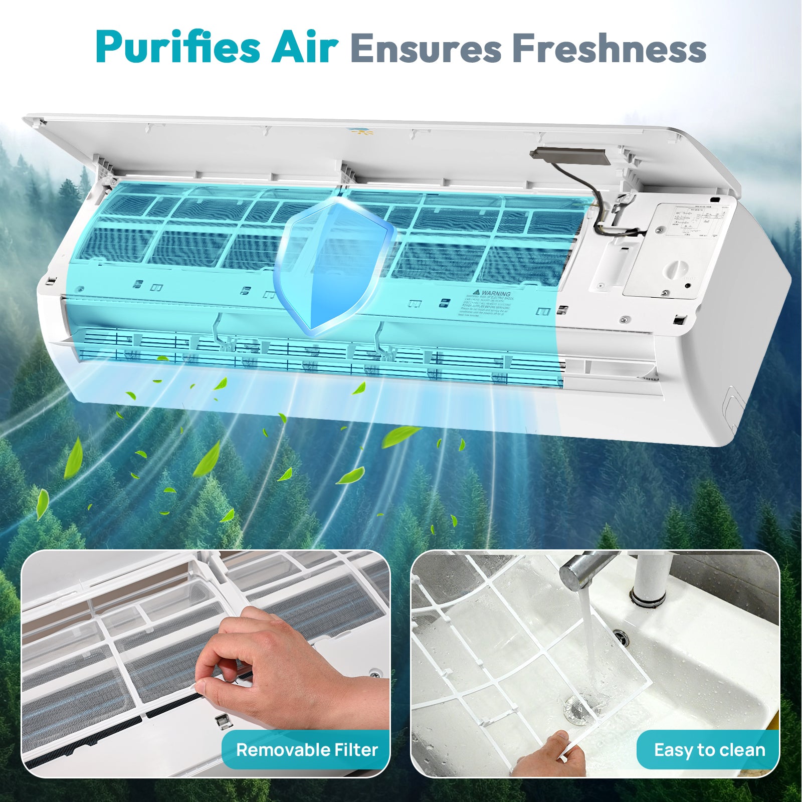 Mini Split AC/Heating System, 18000 BTU, 19 SEER2, Up to 1250 sq.ft