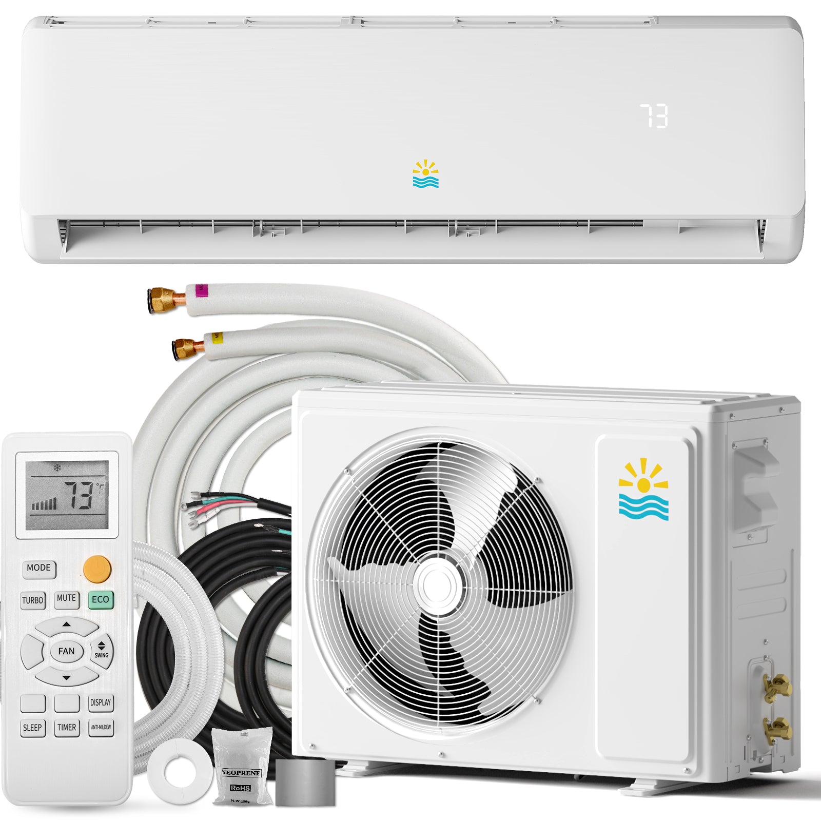 Mini Split AC/Heating System, 9000 BTU, 19 SEER2, Up to 550 sq.ft