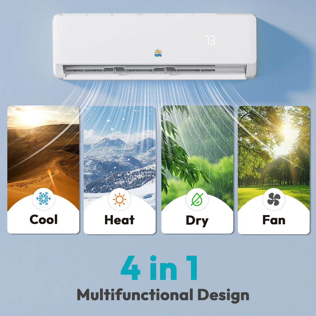 Mini Split AC/Heating System, 9000 BTU, 19 SEER2, Up to 550 sq.ft