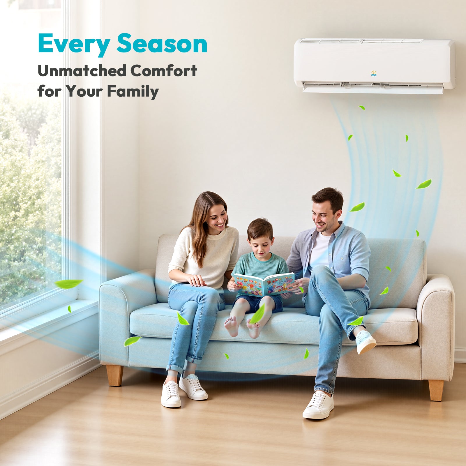 Mini Split AC/Heating System, 9000 BTU, 19 SEER2, Up to 550 sq.ft