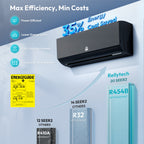Mini Split AC/Heating System, App Control, 12000 BTU, 20 SEER2, Up to 750 sq.ft, Black