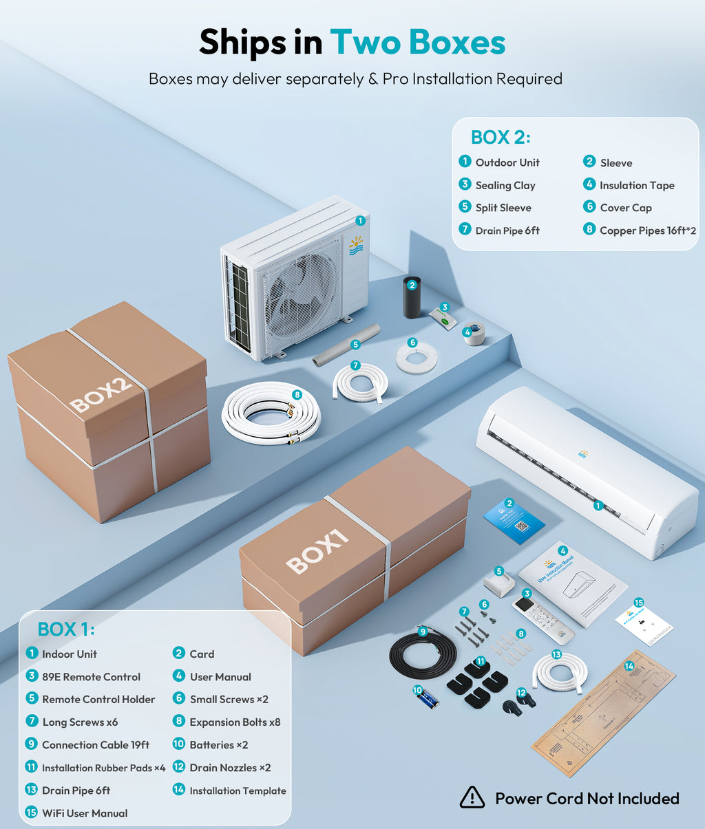Mini Split AC/Heating System, App Control, 12000 BTU, 20 SEER2, Up to 750 sq.ft, White