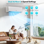 Air conditioner in a living room with speed settings displayed