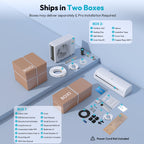 Air conditioning installation kit with components and packaging on a light blue background