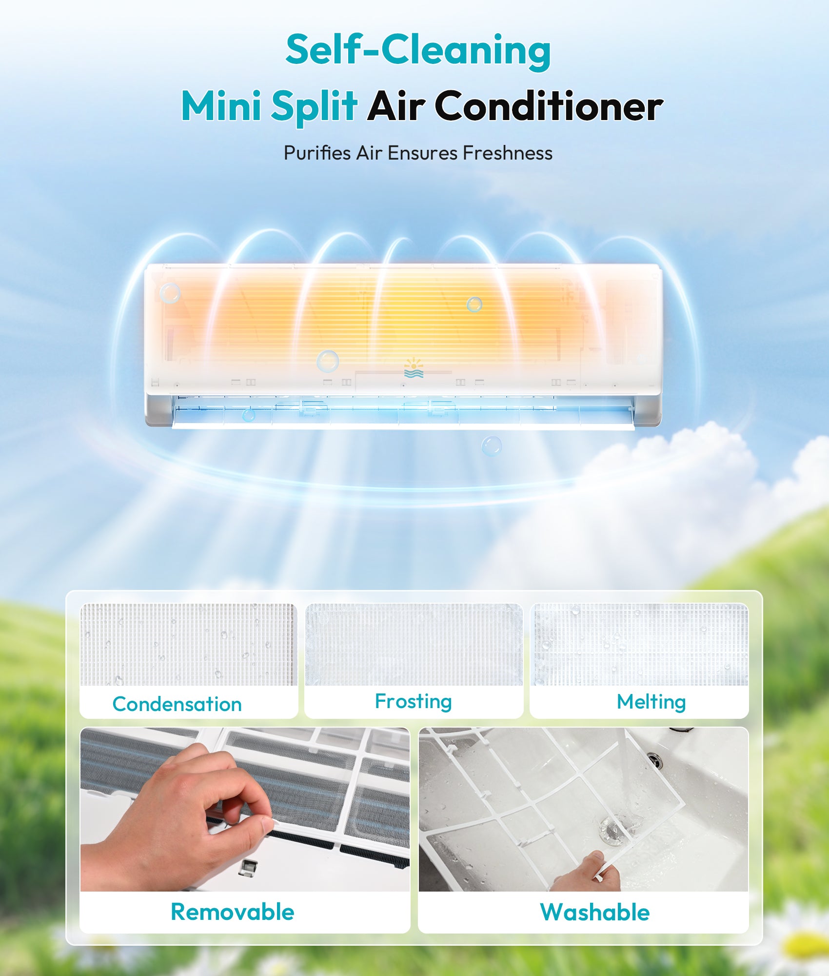 Mini Split AC/Heating System, App Control, 18000 BTU, 21 SEER2, Up to 1250 sq.ft, White